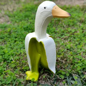 Creative banana duck sculpture resin animal figurine cute desktop garden home decor ornament