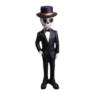 Halloween skeleton figurine gentleman in tuxedo top hat spooky party home decor ornament
