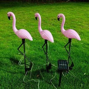 Solar flamingo garden lights outdoor waterproof LED lawn stakes yard landscape decor 3pcs