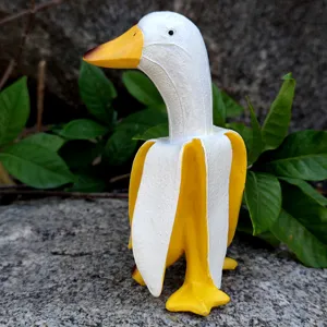 Creative banana duck figurine resin home desktop decor cute animal fruit ornament gift.