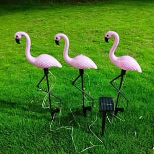 Solar flamingo garden stake lights set of three outdoor waterproof lawn landscape decorative LED lamps