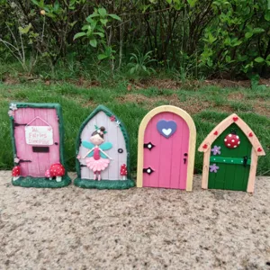 Mini puertas de hadas de resina decoración de jardín exterior hongo mariquita 4pcs
