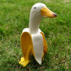 Creative banana duck figurine cute resin animal ornament funny desktop decor for home garden gift