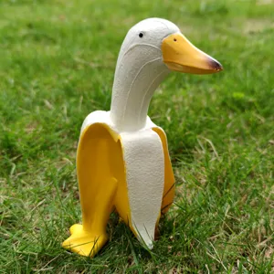Detailed view of the creative banana duck resin figurine sculpture outdoor garden decor
