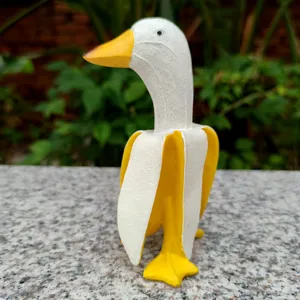 Creative banana duck figurine, cute cartoon fruit animal desktop decoration for home office gift.