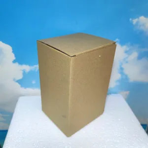 Detailed view of the plain brown cardboard product packaging box, neutral design and sturdy build.