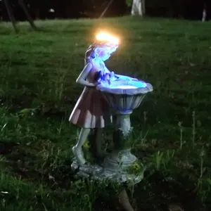 Solar resin flower fairy garden light outdoor courtyard lawn decoration ornament statue LED lamp