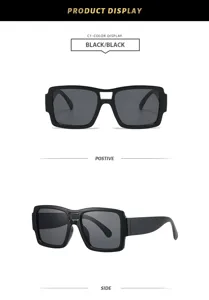 Vue détaillée des élégantes lunettes de soleil noires carrées au design double pont moderne.