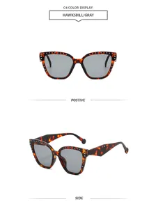 Gafas de sol geométricas vintage de montura grande con tachuelas, diseño carey elegante.