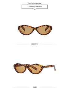 Leopard geometric small frame sunglasses detail view, trendy vintage outdoor sun glasses.