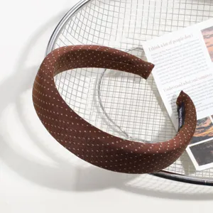 Serre-tête large à pois marron, accessoire de cheveux élégant pour femmes, bandeau quotidien automne.