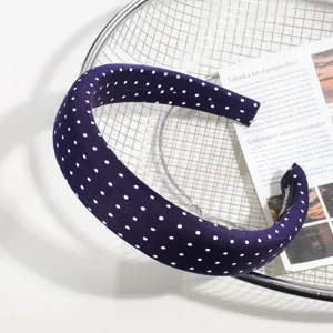 Serre-tête à pois blancs bleu foncé bandeau de cheveux en tissu mignon et élégant
