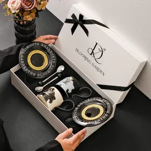 Retro keramische koffiekop en schotel set met een mooie luxe geschenkdoos voor thee.