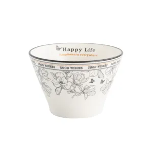 Light Luxury Ceramic Tableware Bowl And Plate Set Black Rim Floral Design Kitchen Dining Dinnerware Gift Box
