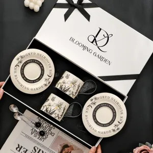 Vintage keramische koffiekop en schotel set geschenkdoos, elegante theekop voor thuis.