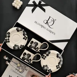 Retro keramische koffiekop en schotel set, elegante mok voor middagthee cadeauset stijl.