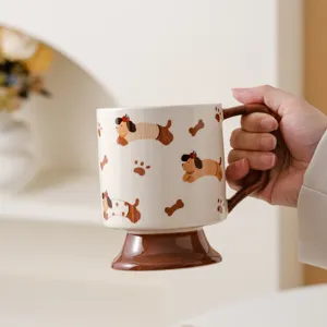 Ceramic cute dog cartoon coffee milk mug detail close-up view home drinkware gift item