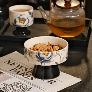 Ceramic high-footed bowl fruit plate living room coffee table nut storage snack bowl decor