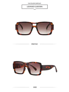 Lunettes de soleil carrées épaisses homme femme, rétro léopard double pont solaire UV400