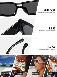 Vue détaillée des lunettes de soleil carrées à double pont pour les vacances et la fête.