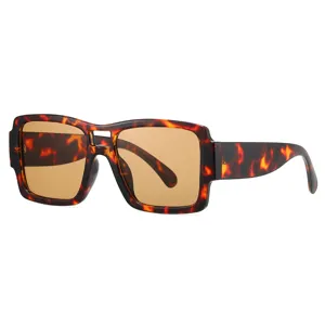 Lunettes de Soleil Carrées Modernes Double Pont Pour Hommes Femmes Mode Rétro Surdimensionnées Lentille PC Protection Solaire