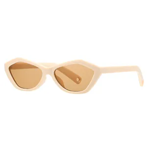 Chic beige geometric sunglasses for women, trendy retro small frame sun glasses for outdoor street.