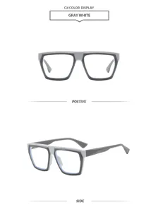 Modische polygonale optische Br Fassung mit dickem Design in stilvollem Grau-Weiß-Ton.