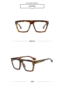 Große polygonale Leo-Muster Klarsichtbrille, Vintage Mode optischer Rahmen für den Alltag.