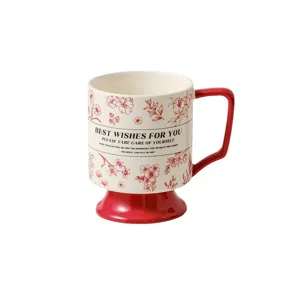 Creative ceramic coffee mug with high base retro red and white design for couple gifts.