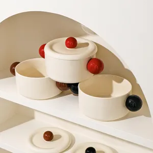 Ins ceramic large soup bowl with double handles and lid, perfect for home and dorm use.