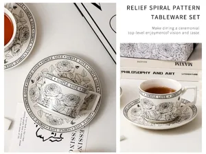 Set de taza de café y platillo de cerámica vintage francesa con diseño de rosas para té.