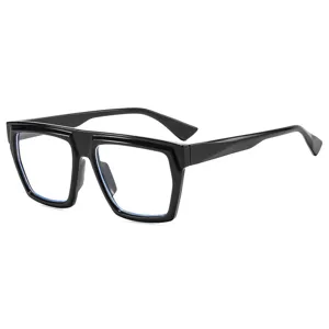 Große dicke schwarze Brillenfassung, modische Oversize Flachglas Brille für Damen.