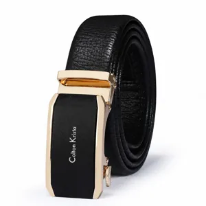 Men's automatic leather belt business casual black leather strap with luxury gold buckle for formal wear