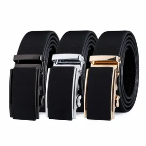 Men's Business Casual Automatic Buckle Leather Belt Genuine Cowhide Lychee Pattern Metal Buckle Waist Strap