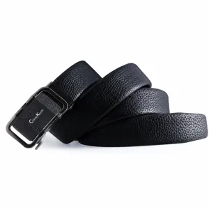 Men black leather belt with automatic metal buckle stylish casual business dress belt