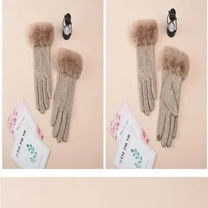 Gants chauds tactiles d'hiver pour femmes avec poignets en peluche, doublés thermiques.