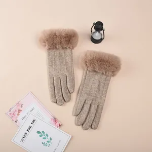 Gants tactiles chauds pour femmes en hiver avec poignets en peluche, tricot doux.