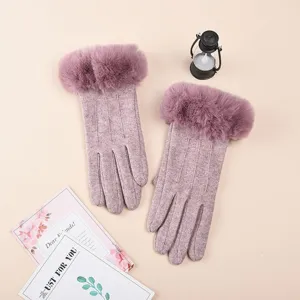 Gants d'hiver pour femmes tactiles chauds en peluche epaissis tricotages coupe-vent