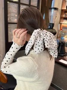 Coletero de pelo con lazo de gasa de lunares elegante dulce soporte para coleta