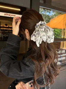 Coletero retro con estampado de cachemira y lazo largo elegante accesorio para el pelo