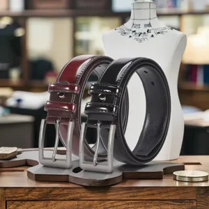 Men's retro pin buckle microfiber leather belt detailed shot showing vintage casual design.