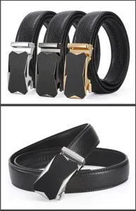Cintura da uomo automatica in vera pelle elegante cintura casual con fibbia in metallo nero.