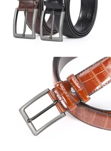 Men's crocodile texture leather belt with metal pin buckle casual business design accessory.