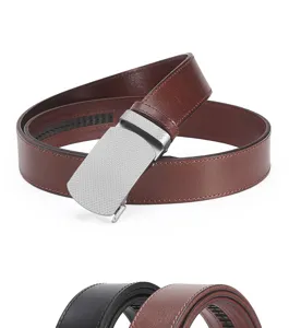 Men's genuine leather belt with automatic metal buckle casual business suit trousers belt