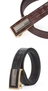 Herren Echtleder Business Automatikgürtel mit Krokomuster und eleganter Metallschließe.