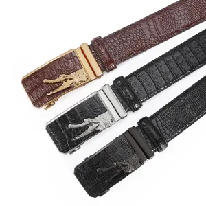 Herren Casual Automatischeschnalle Ledergürtel Krokodilmuster Business Mode Taillengürtel Metalllegierung Schnalle Gürtel Für Männer