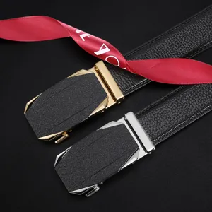 Ceinture en Cuir Véritable à Boucle Automatique pour Hommes Casual Affaires Ceinture en Cuir Fendu avec Boucle Métal Noir Pistolet Argent Or Accessoires de Mode