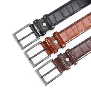 Men's Business Casual PU Leather Belt Crocodile Embossed Pin Buckle Alloy Buckle Belt