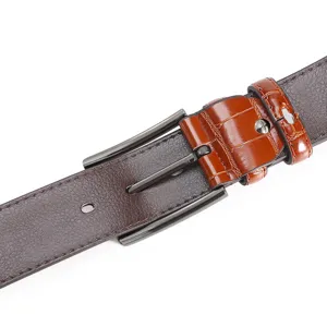 Men's leather belt with alloy pin buckle, stylish business casual trousers strap for daily wear.