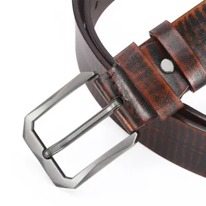 Men's casual business leather belt with alloy pin buckle vintage design trousers belt